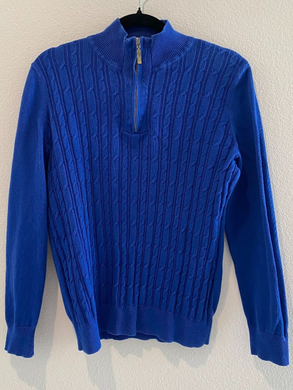 Karen Scott Royal Blue Cable Knit Quarter Zip Mock Neck Sweater M